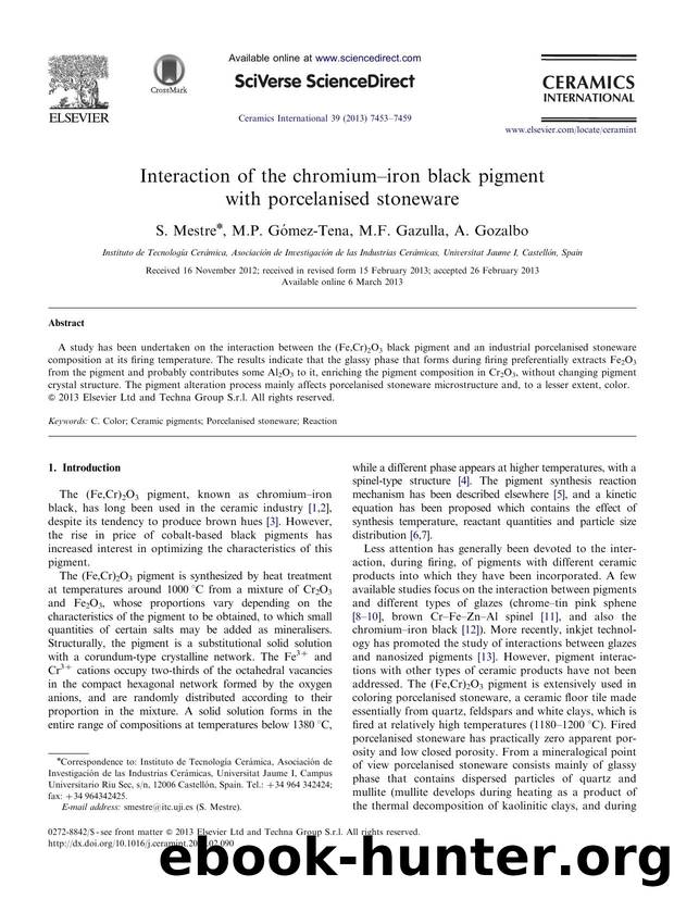 Interaction of the chromiumâiron black pigment with porcelanised stoneware by S. Mestre & M.P. Gómez-Tena & M.F. Gazulla & A. Gozalbo