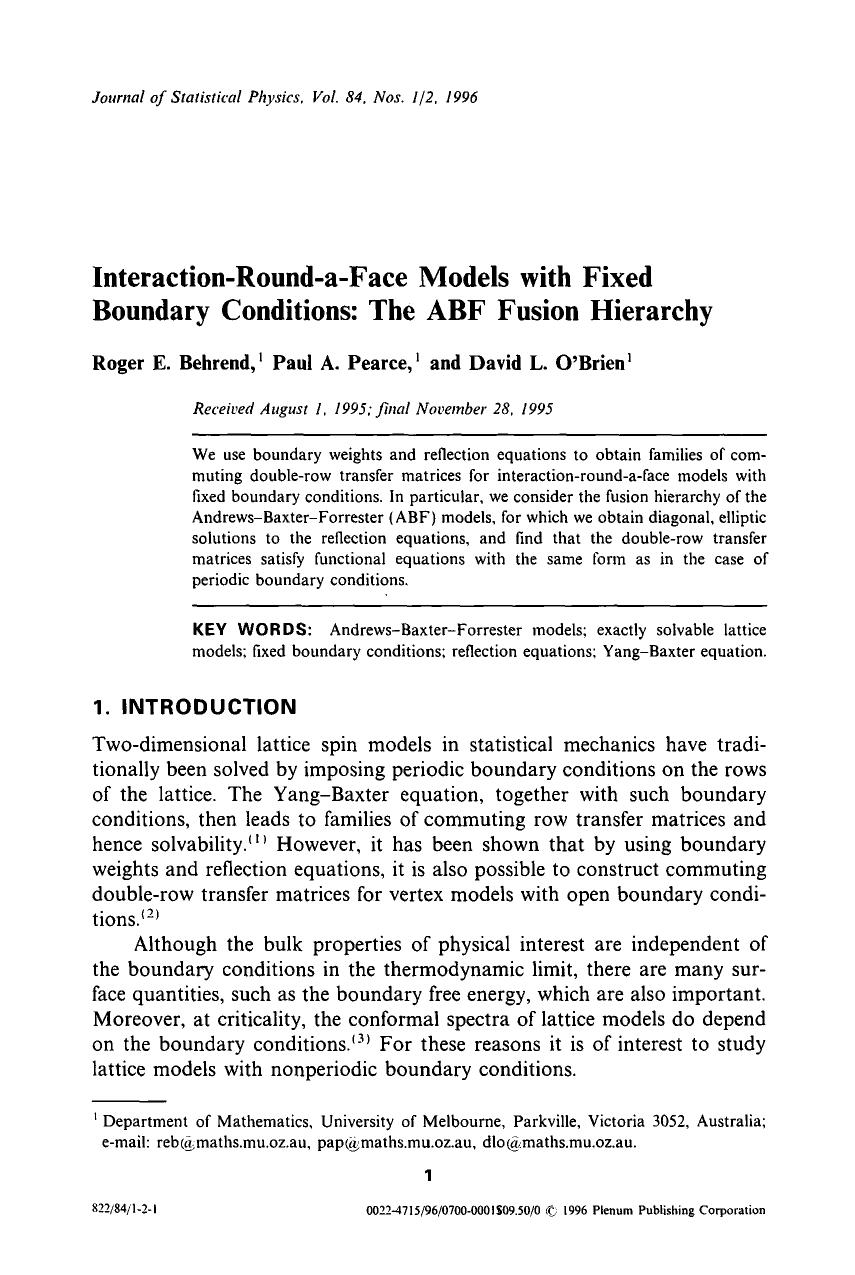 Interaction-round-a-face models with fixed boundary conditions: The ABF fusion hierarchy by Unknown