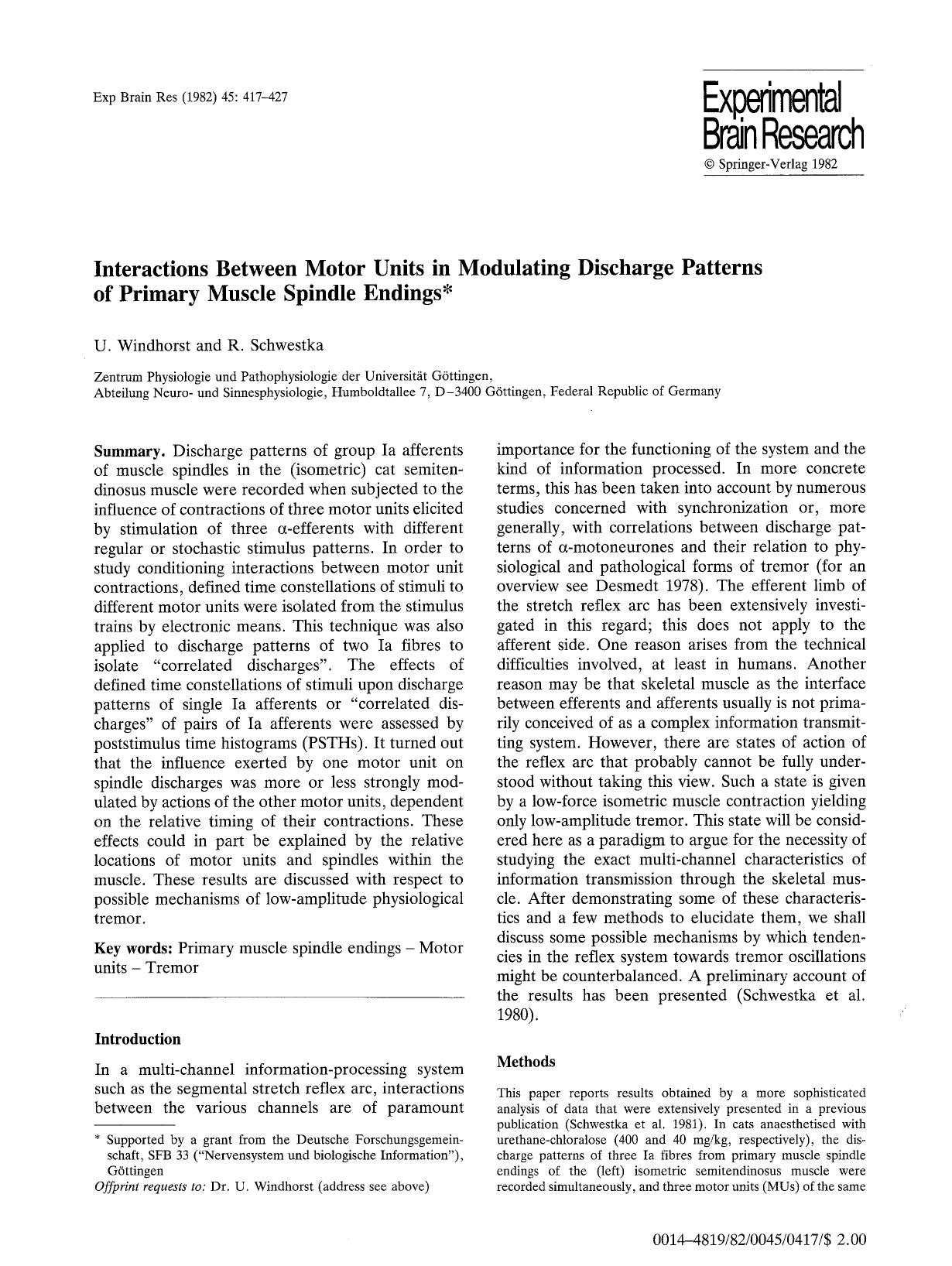 Interactions between motor units in modulating discharge patterns of primary muscle spindle endings by Unknown