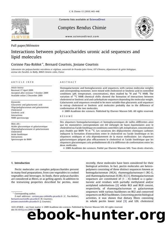 Interactions between polysaccharides uronic acid sequences and lipid molecules by Corinne Pau-Roblot; Bernard Courtois; Josiane Courtois