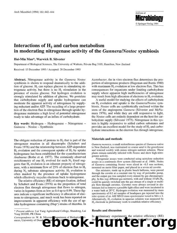 Interactions of H<Subscript>2<Subscript> and carbon metabolism in moderating nitrogenase activity of the <Emphasis Type="Italic">GunneraNostoc<Emphasis> symbiosis by Unknown