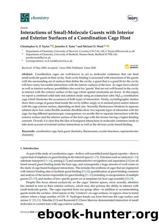 Interactions of Small-Molecule Guests with Interior and Exterior Surfaces of a Coordination Cage Host by Christopher G. P. Taylor Jennifer S. Train & Michael D. Ward