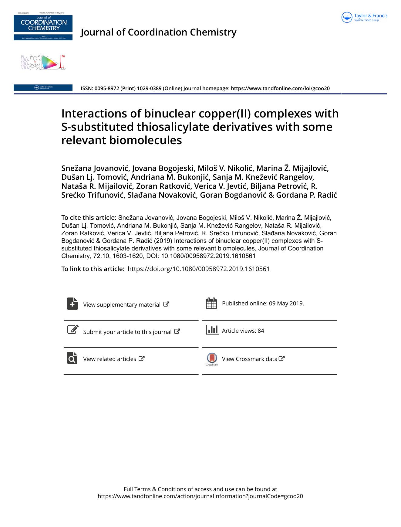 Interactions of binuclear copper(II) complexes with S-substituted thiosalicylate derivatives with some relevant biomolecules by unknow