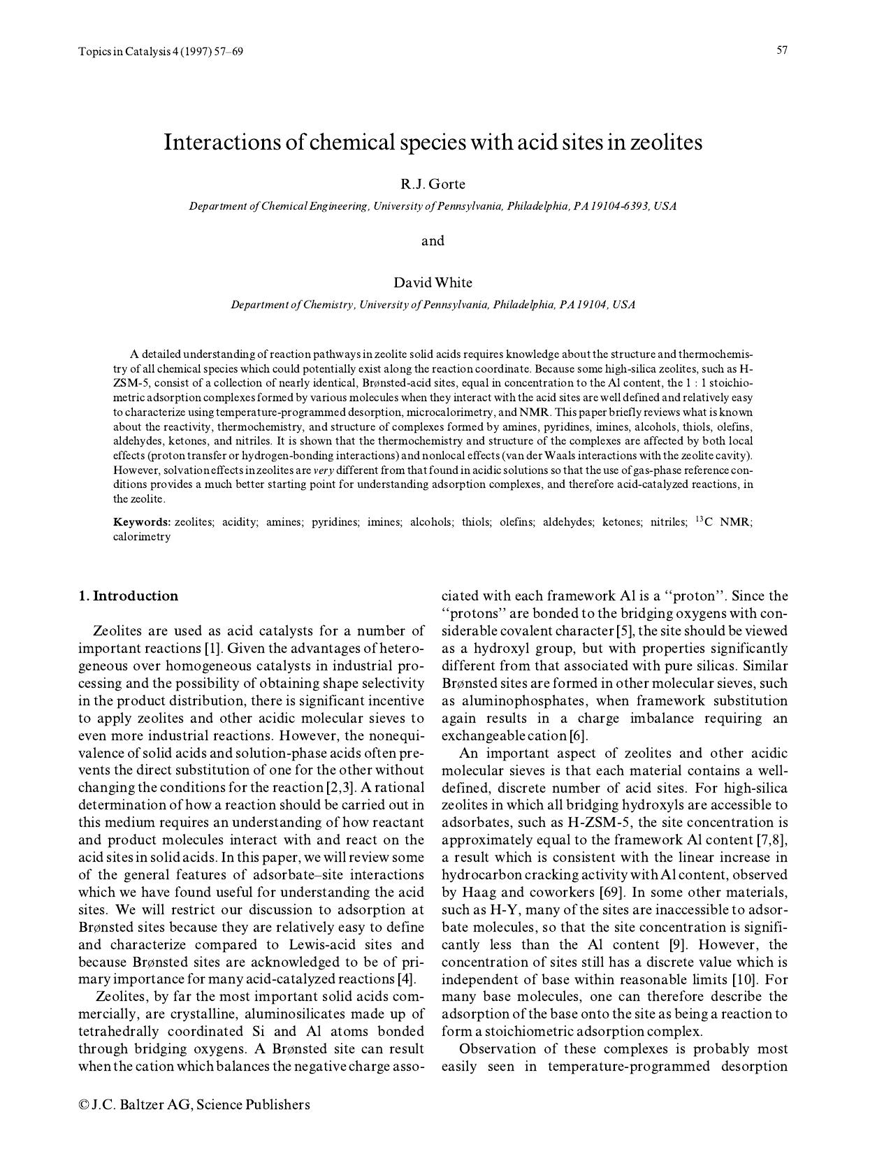Interactions of chemical species with acid sites in zeolites by Unknown