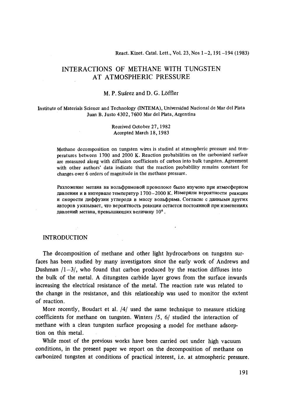 Interactions of methane with tungsten at atmospheric pressure by Unknown