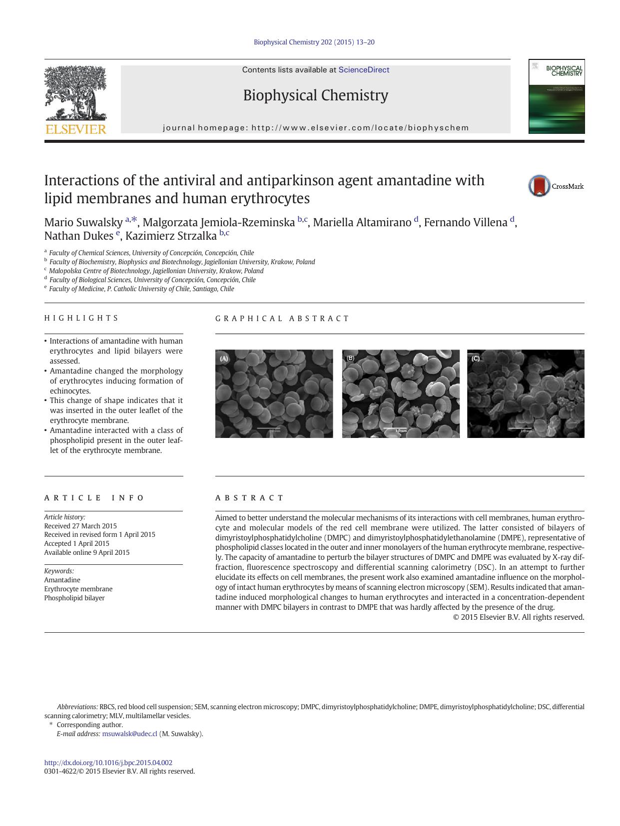 Interactions of the antiviral and antiparkinson agent amantadine with lipid membranes and human erythrocytes by unknow