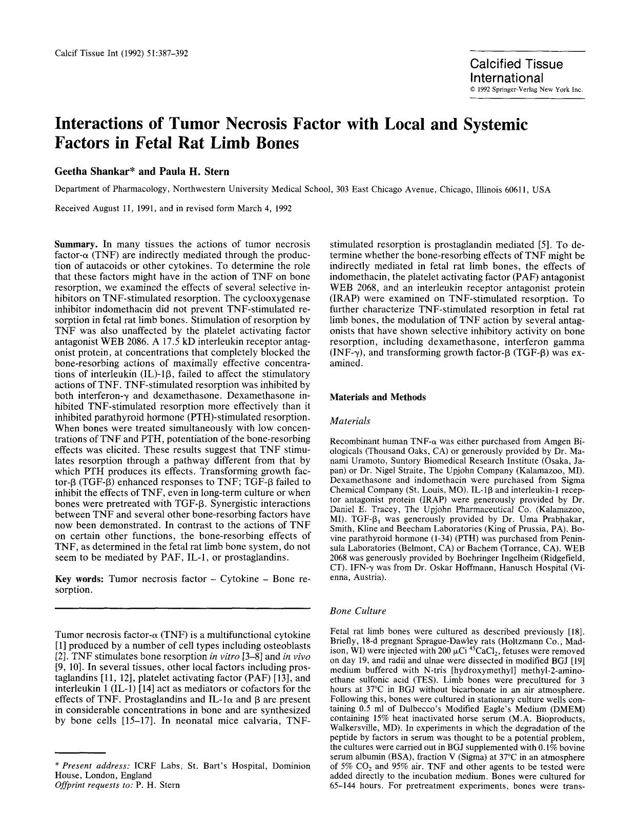 Interactions of tumor necrosis factor with local and systemic factors in fetal rat limb bones by Unknown