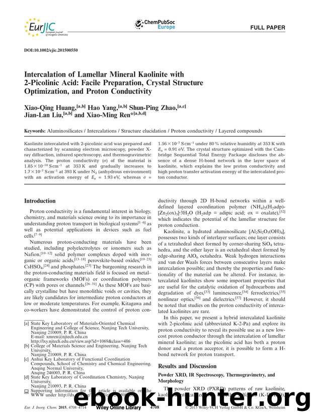 Intercalation of Lamellar Mineral Kaolinite with 2Picolinic Acid: Facile Preparation, Crystal Structure Optimization, and Proton Conductivity by Unknown