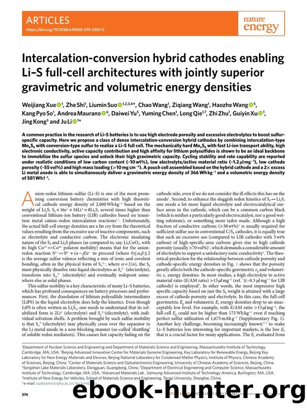 Intercalation-conversion hybrid cathodes enabling LiâS full-cell architectures with jointly superior gravimetric and volumetric energy densities by unknow