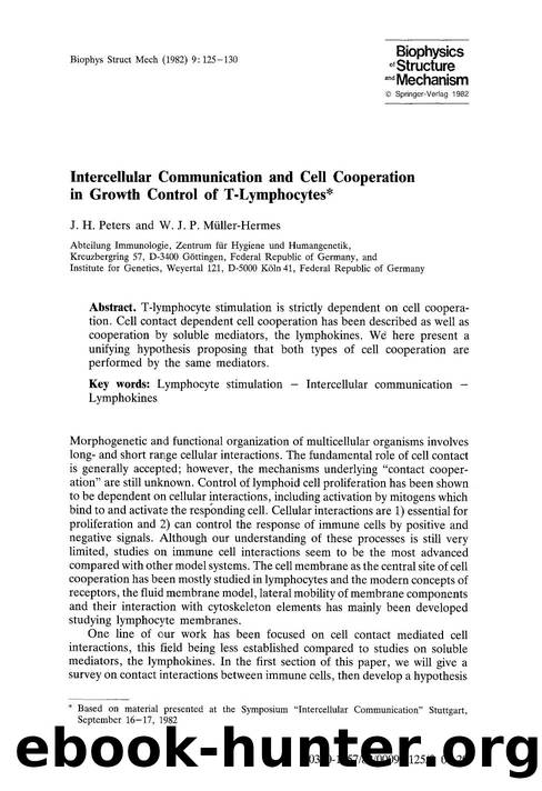 Intercellular communication and cell cooperation in growth control of T-lymphocytes by Unknown
