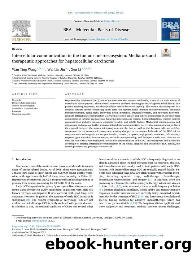 Intercellular communication in the tumour microecosystem: Mediators and therapeutic approaches for hepatocellular carcinoma by Wan-Ting Wang & Wei-Lin Jin & Xun Li