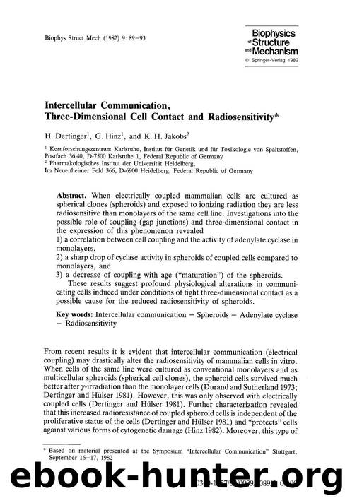 Intercellular communication, three-dimensional cell contact and radiosensitivity by Unknown