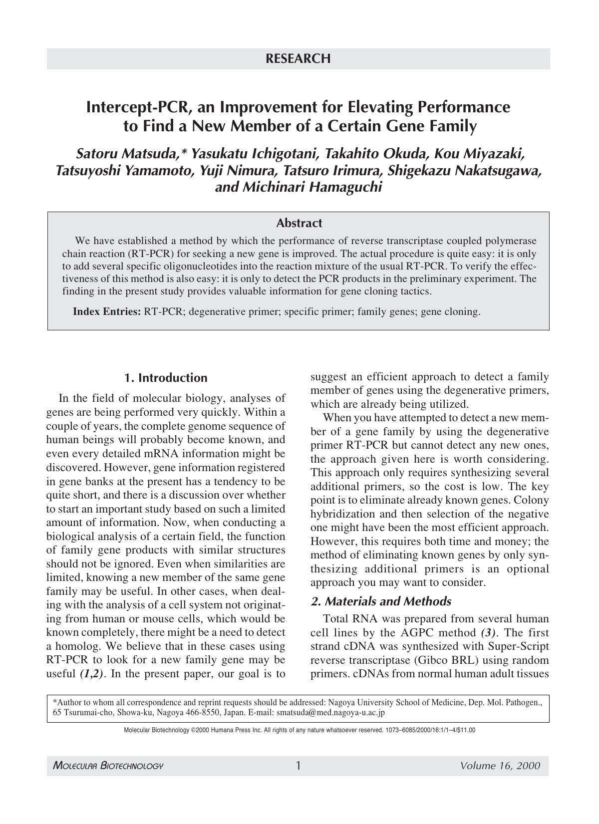Intercept-PCR, an improvement for elevating performance to find a new member of a certain gene family by Unknown