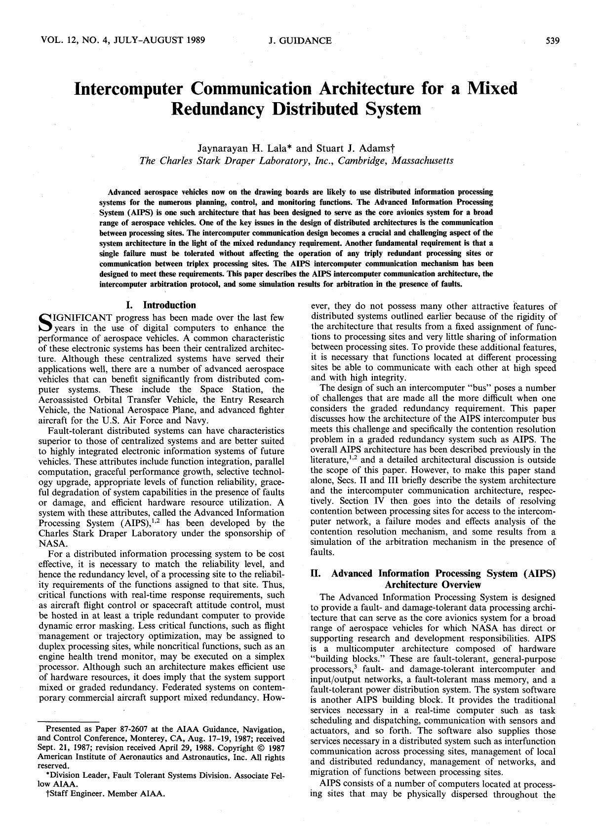 Intercomputer communication architecture for a mixed redundancy distributed system by Unknown