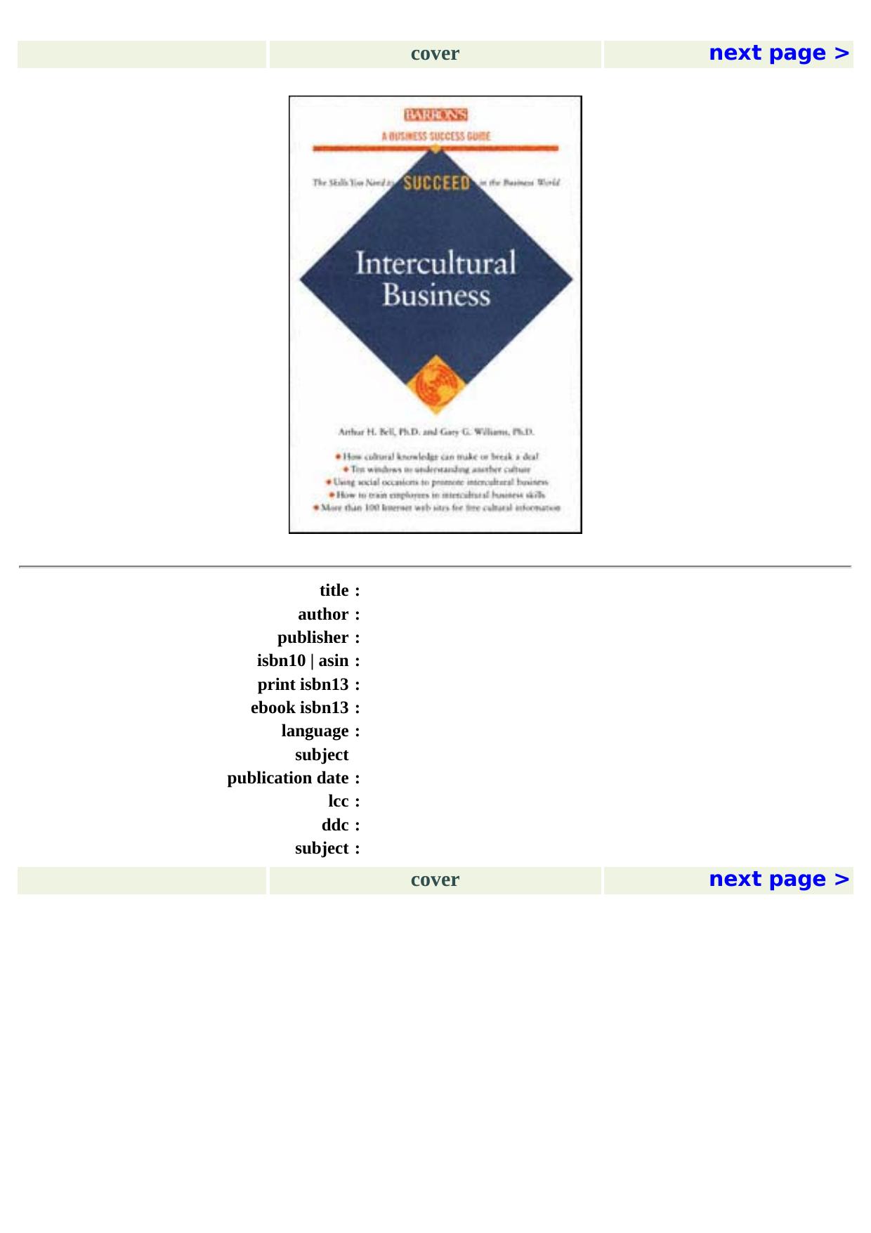 Intercultural Business (Barron's Business Success Guides) by Arthur H. Bell Gary G. Williams