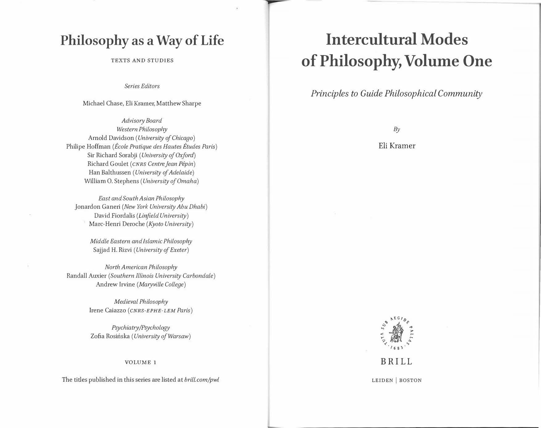 Intercultural Modes of Philosophy, Volume One: Principles to Guide Philosophical Community by Eli Kramer