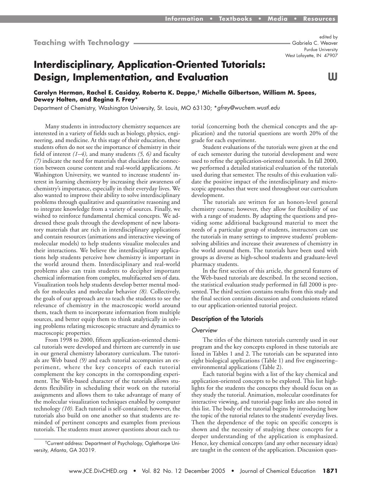 Interdisciplinary, Application-Oriented Tutorials: Design, Implementation, and Evaluation by unknow