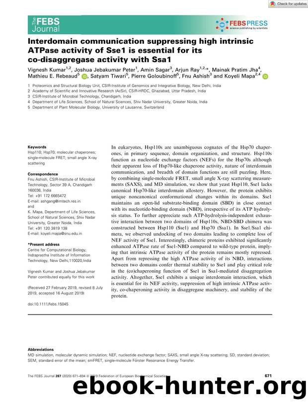 Interdomain communication suppressing high intrinsic ATPase activity of Sse1 is essential for its coâdisaggregase activity with Ssa1 by Unknown