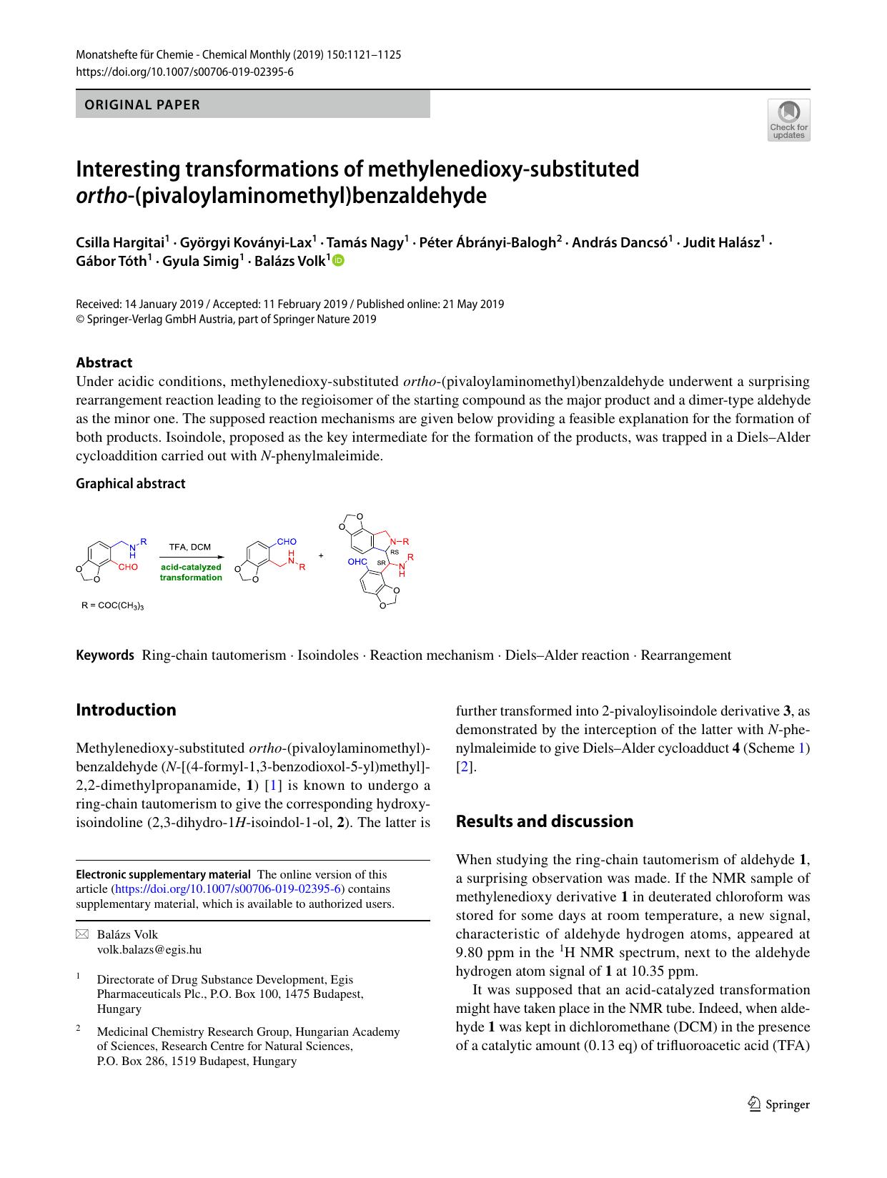 Interesting transformations of methylenedioxy-substituted ortho-(pivaloylaminomethyl)benzaldehyde by unknow