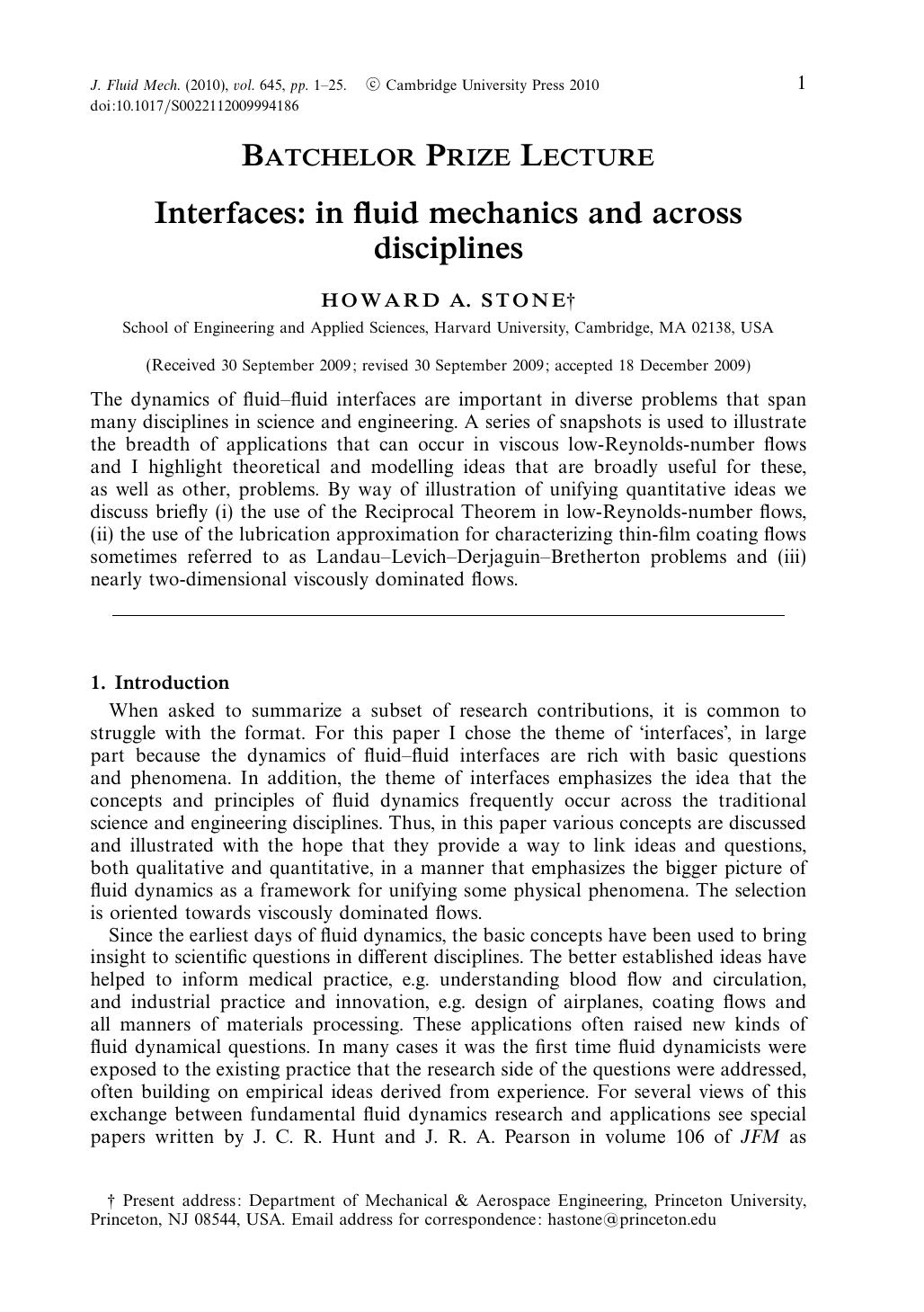 Interfaces: in fluid mechanics and across disciplines by HOWARD A. STONE