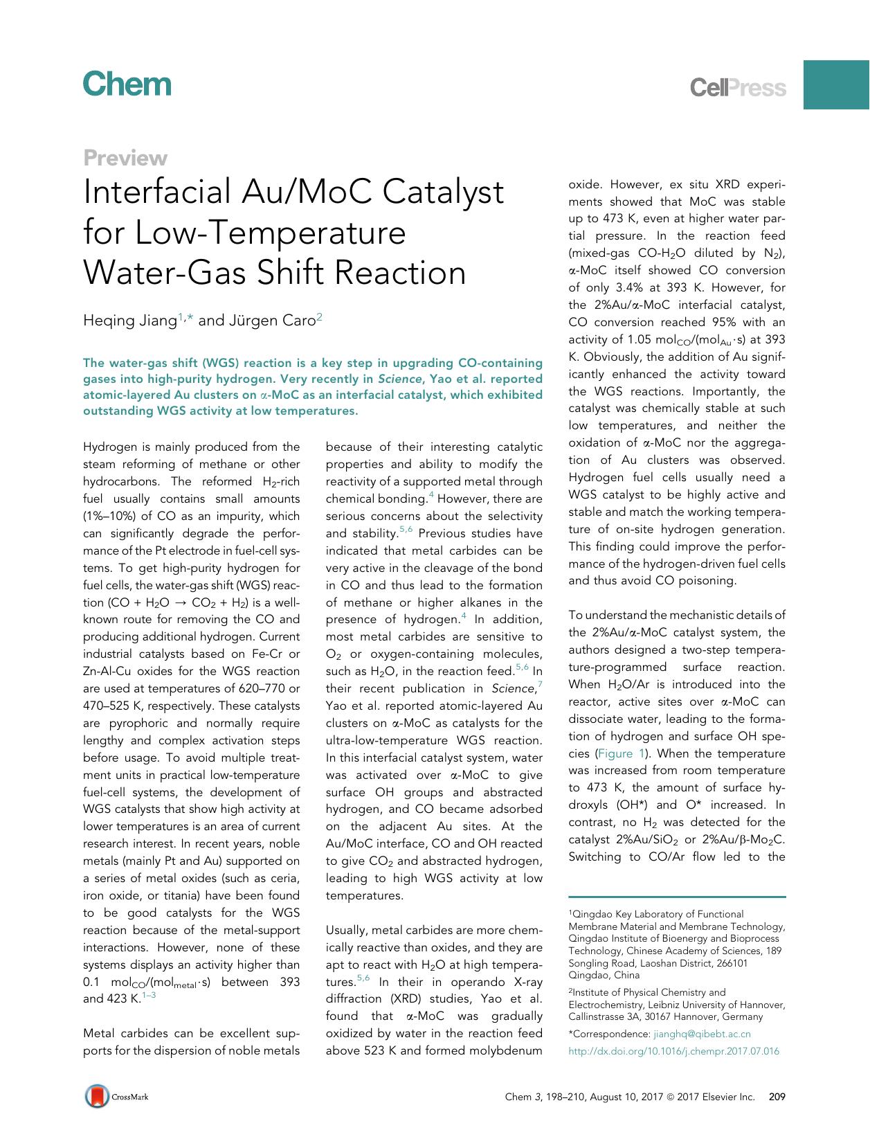 Interfacial AuMoC Catalyst for Low-Temperature Water-Gas Shift Reaction by Heqing Jiang & Jürgen Caro