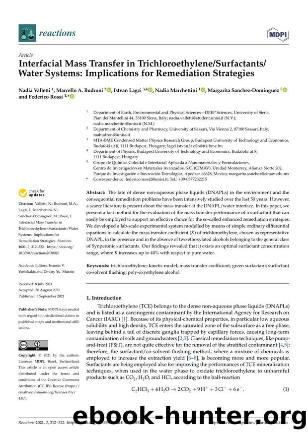 Interfacial Mass Transfer in TrichloroethyleneSurfactants Water Systems: Implications for Remediation Strategies by unknow