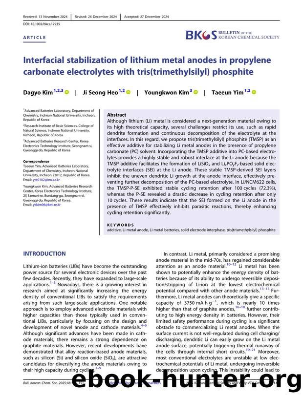 Interfacial Stabilization of Lithium Metal Anodes in Propylene Carbonate Electrolytes with Tris(Trimethylsilyl) Phosphite by Unknown
