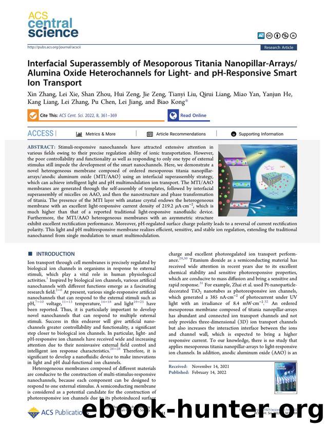 Interfacial Superassembly of Mesoporous Titania Nanopillar-ArraysAlumina Oxide Heterochannels for Light- and pH-Responsive Smart Ion Transport by unknow