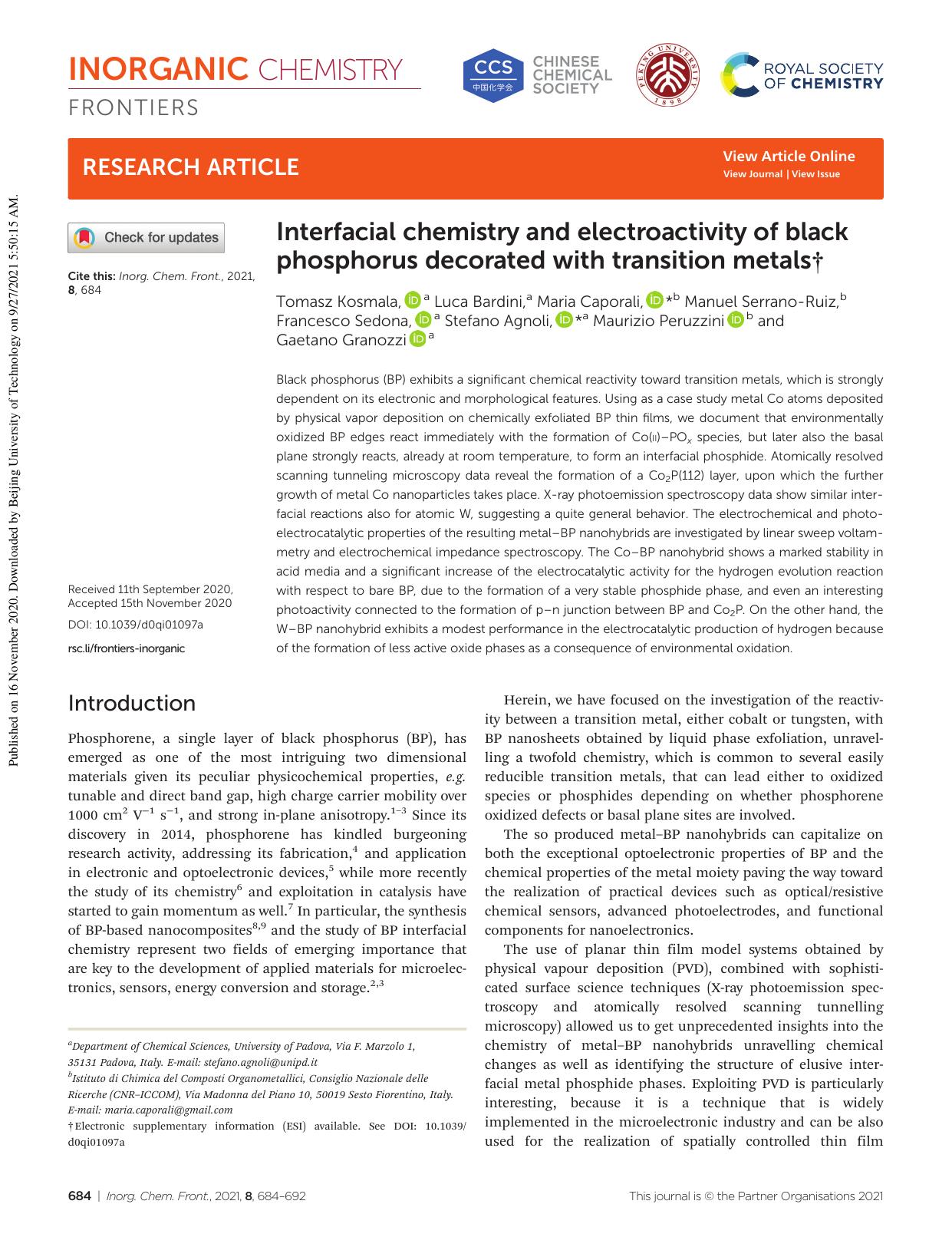 Interfacial chemistry and electroactivity of black phosphorus decorated with transition metals by unknow