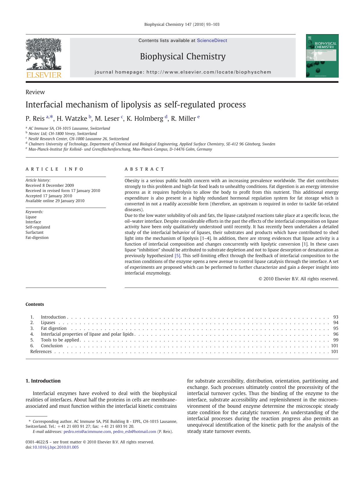 Interfacial mechanism of lipolysis as self-regulated process by P. Reis; H. Watzke; M. Leser; K. Holmberg; R. Miller
