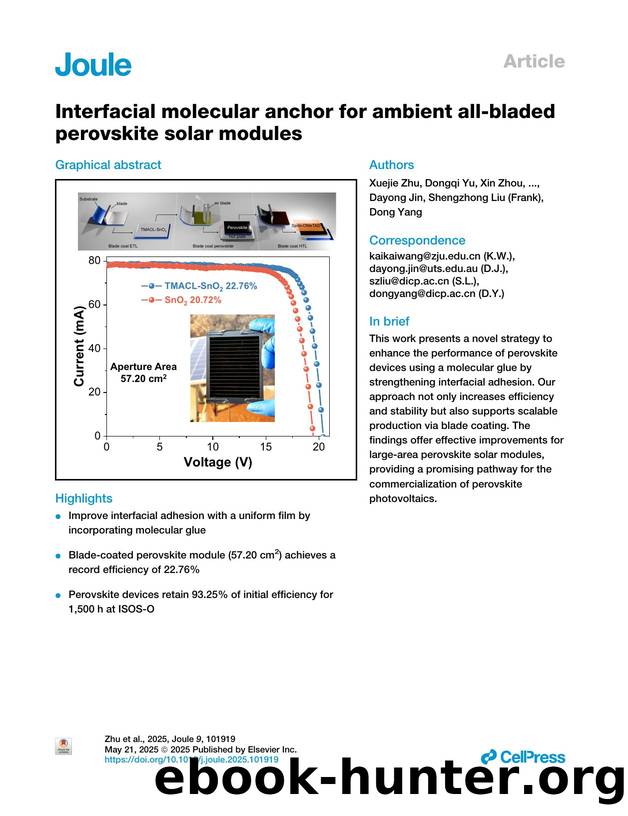 Interfacial molecular anchor for ambient all-bladed perovskite solar modules by unknow