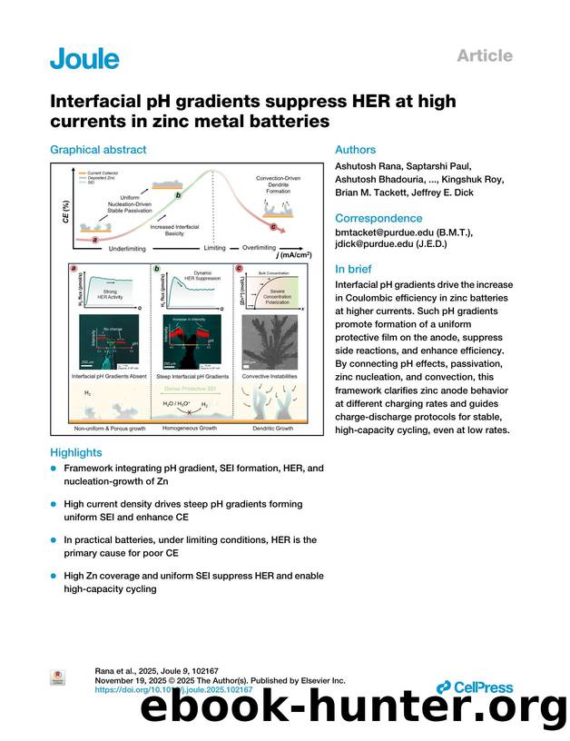 Interfacial pH gradients suppress HER at high currents in zinc metal batteries by unknow
