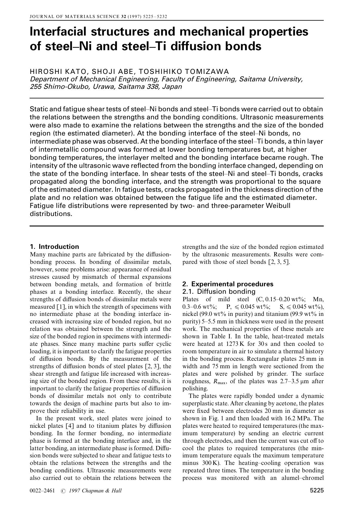 Interfacial structures and mechanical properties of steel–Ni and steel–Ti diffusion bonds by Unknown