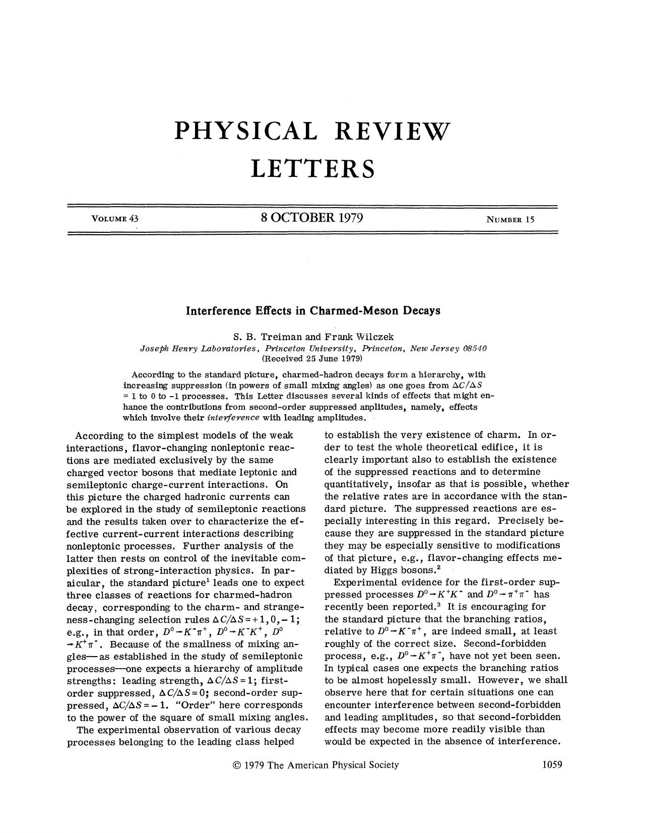 Interference Effects in Charmed-Meson Decays (1979) by Unknown