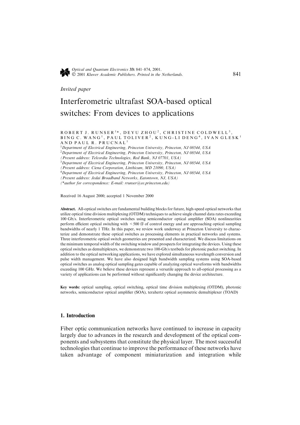 Interferometric ultrafast SOA-based optical switches: From devices to applications by Unknown