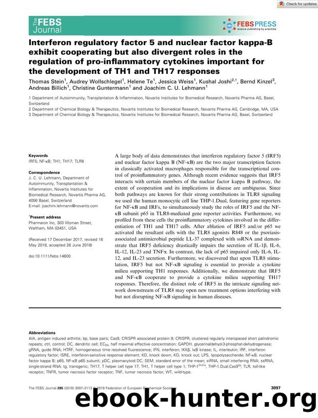 Interferon regulatory factor 5 and nuclear factor kappaâB exhibit cooperating but also divergent roles in the regulation of proâinflammatory cytokines important for the develop by Unknown