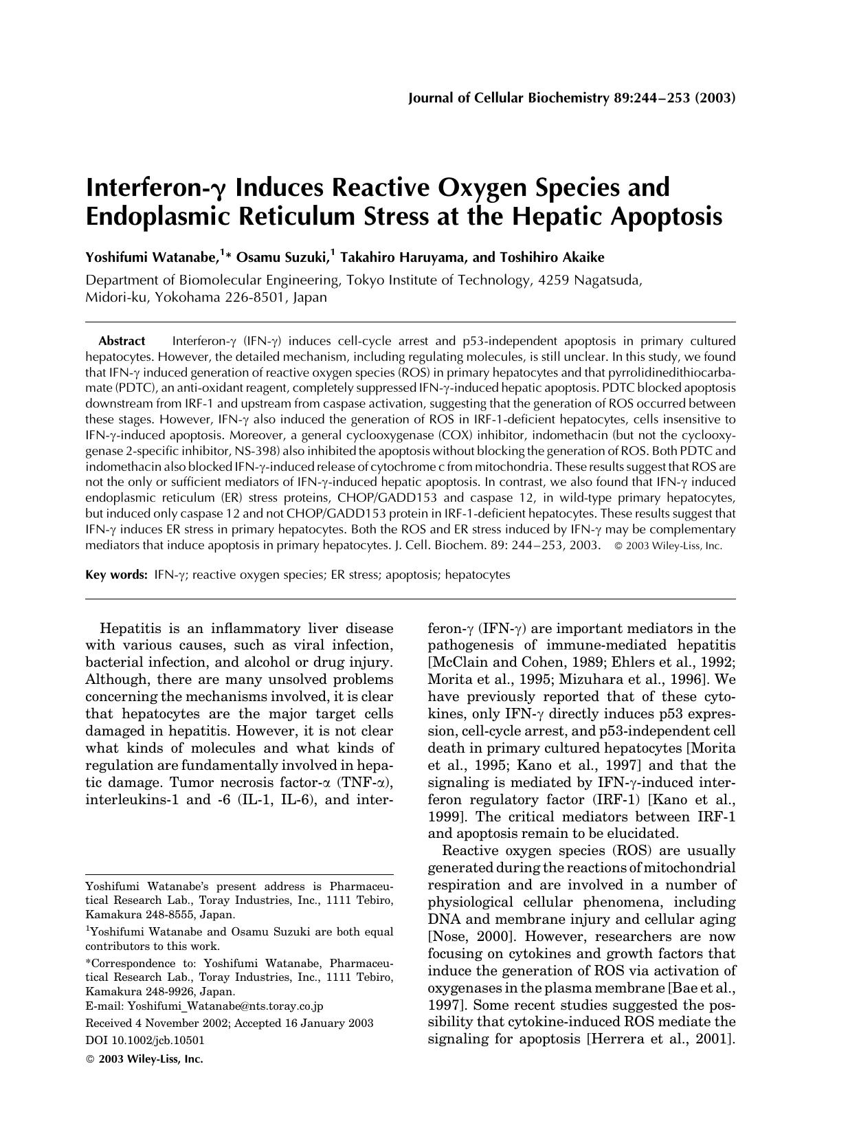 Interferon-[gamma] induces reactive oxygen species and endoplasmic reticulum stress at the hepatic apoptosis by Unknown