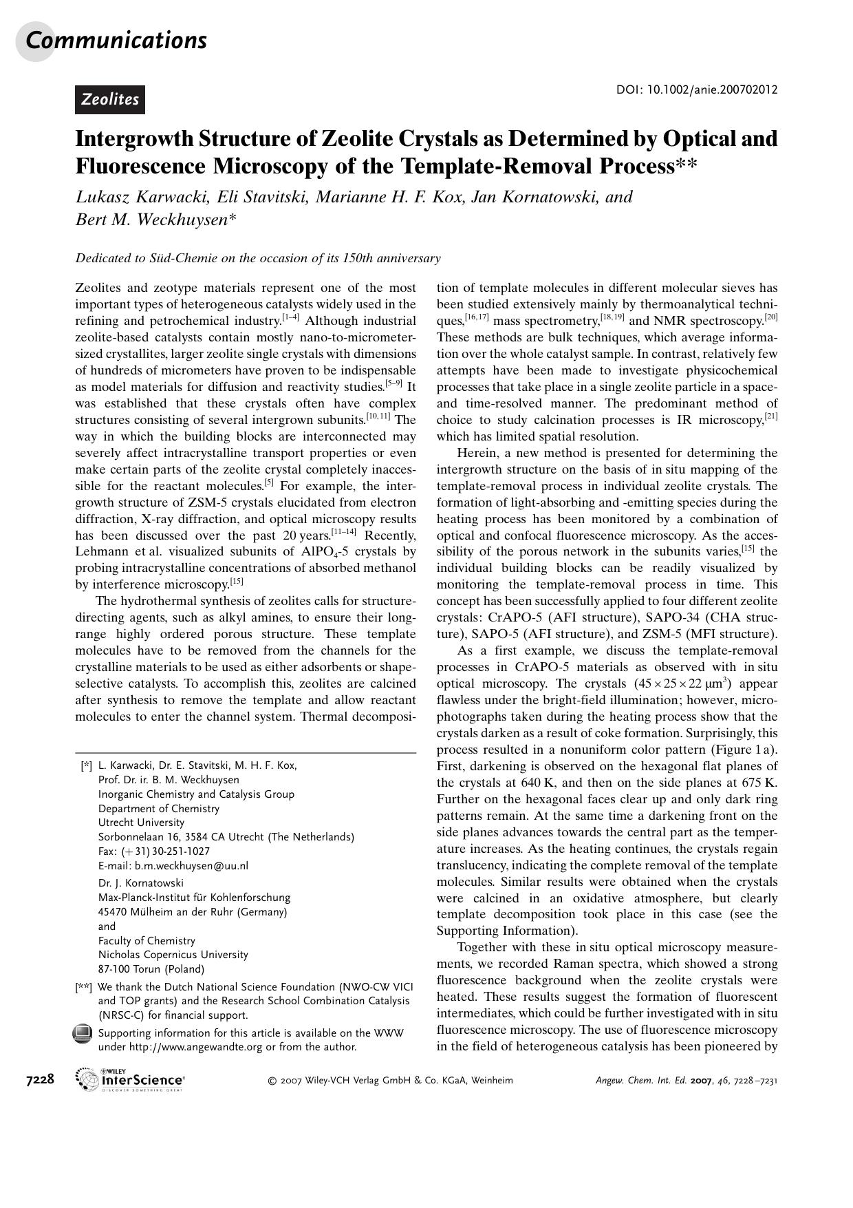 Intergrowth Structure of Zeolite Crystals as Determined by Optical and Fluorescence Microscopy of the Template-Removal Process by Unknown