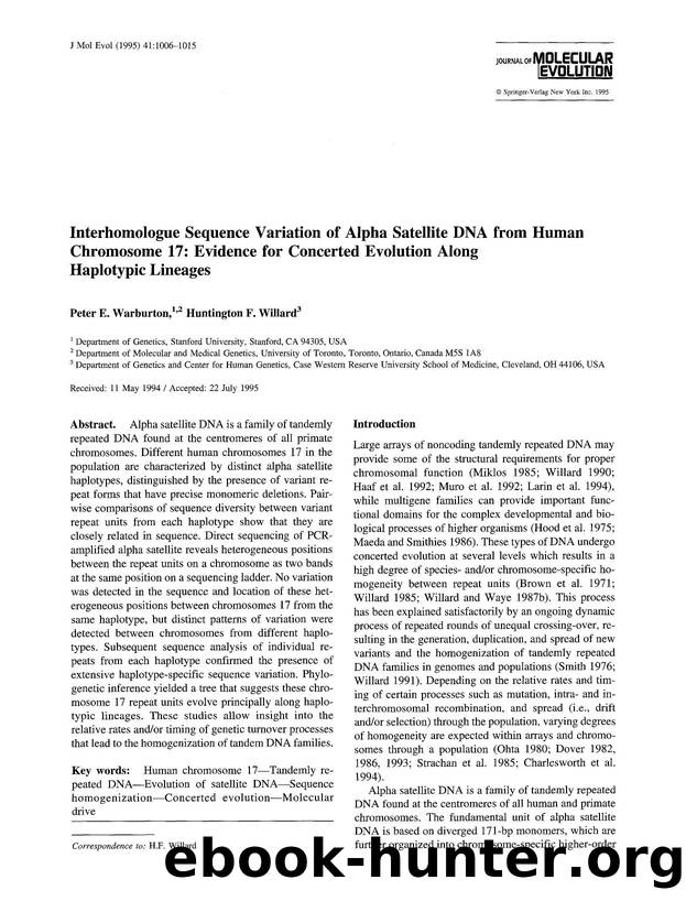 Interhomologue sequence variation of alpha satellite DNA from human chromosome 17: Evidence for concerted evolution along haplotypic lineages by Unknown