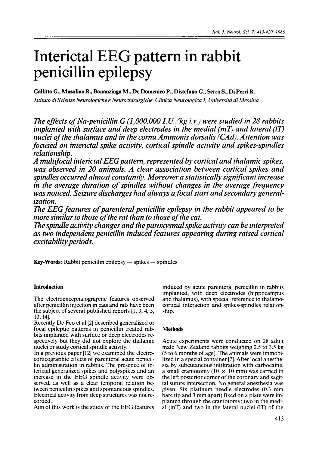 Interictal EEG pattern in rabbit penicillin epilepsy by Unknown