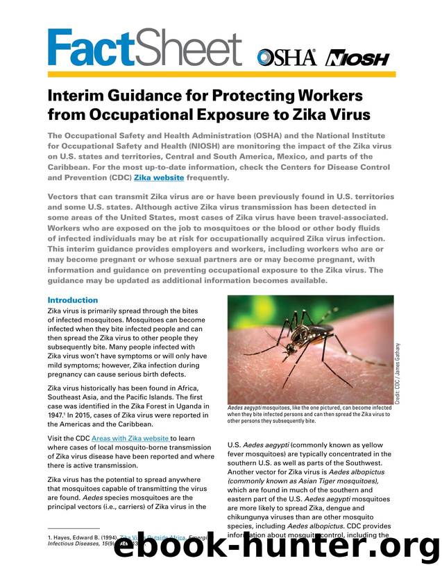 Interim Guidance for Protecting Workers from Occupational Exposure to Zika Virus by Unknown