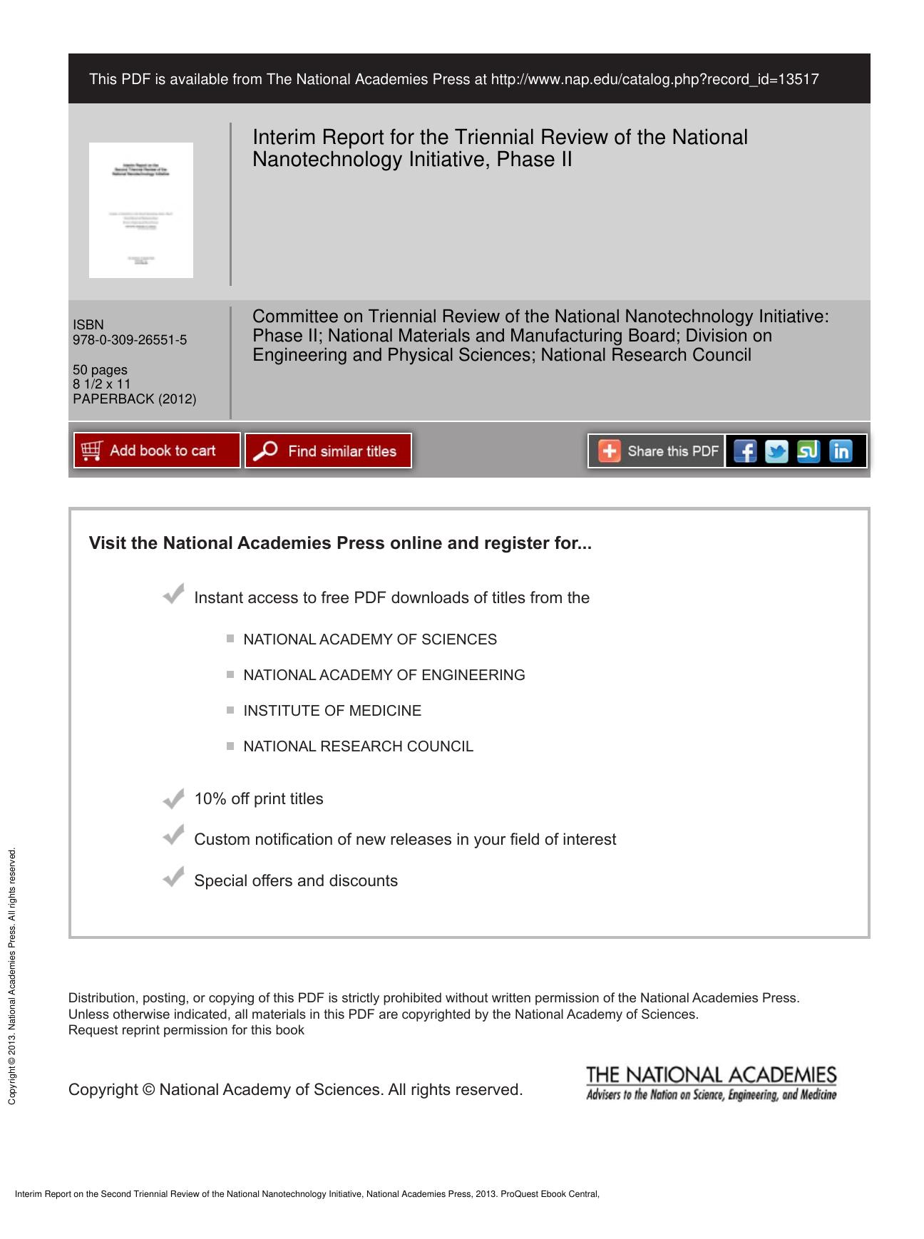 Interim Report on the Second Triennial Review of the National Nanotechnology Initiative by unknow