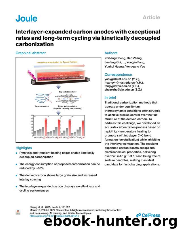 Interlayer-expanded carbon anodes with exceptional rates and long-term cycling via kinetically decoupled carbonization by unknow