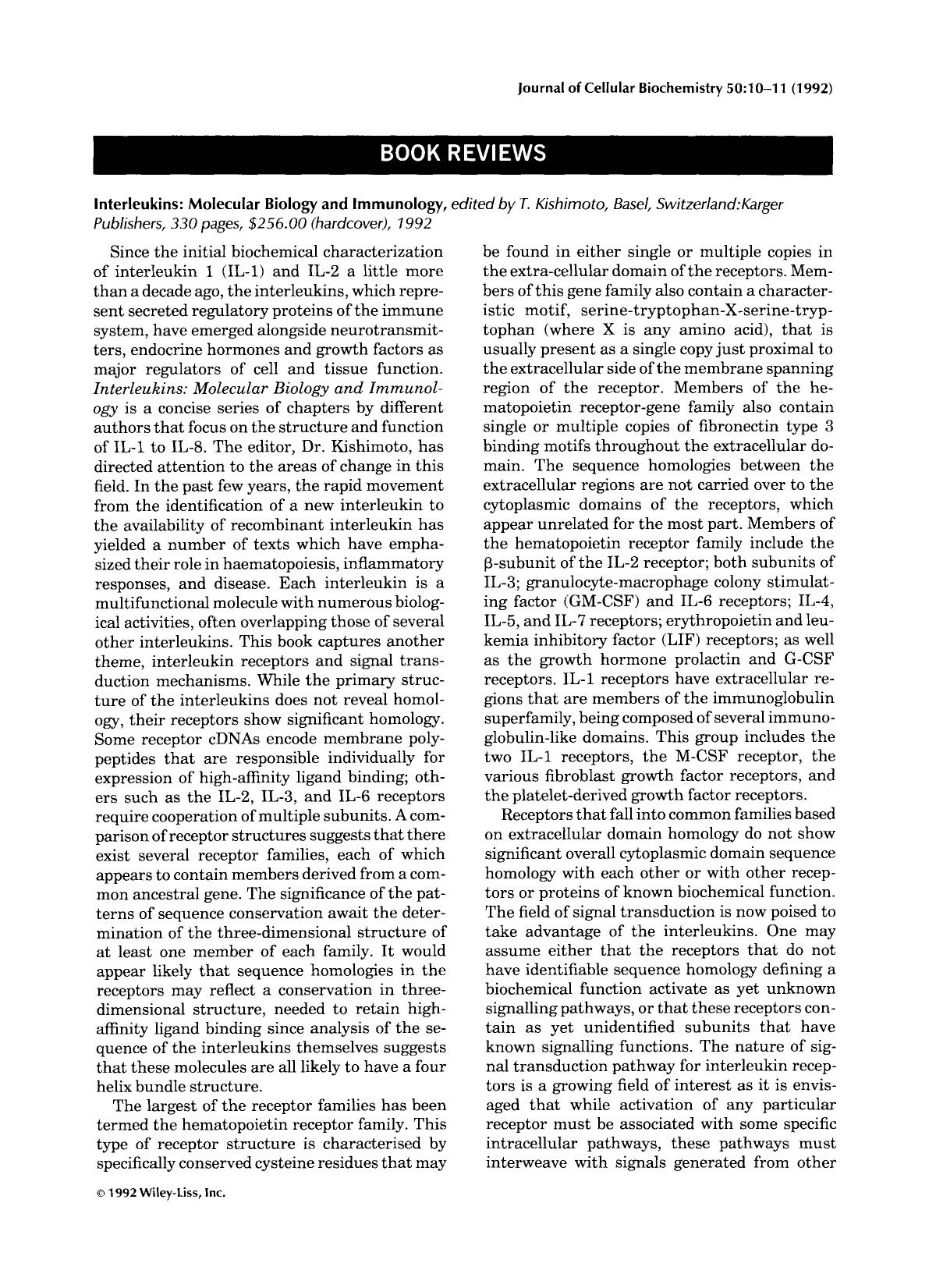Interleukins: Molecular biology and immunology by Unknown