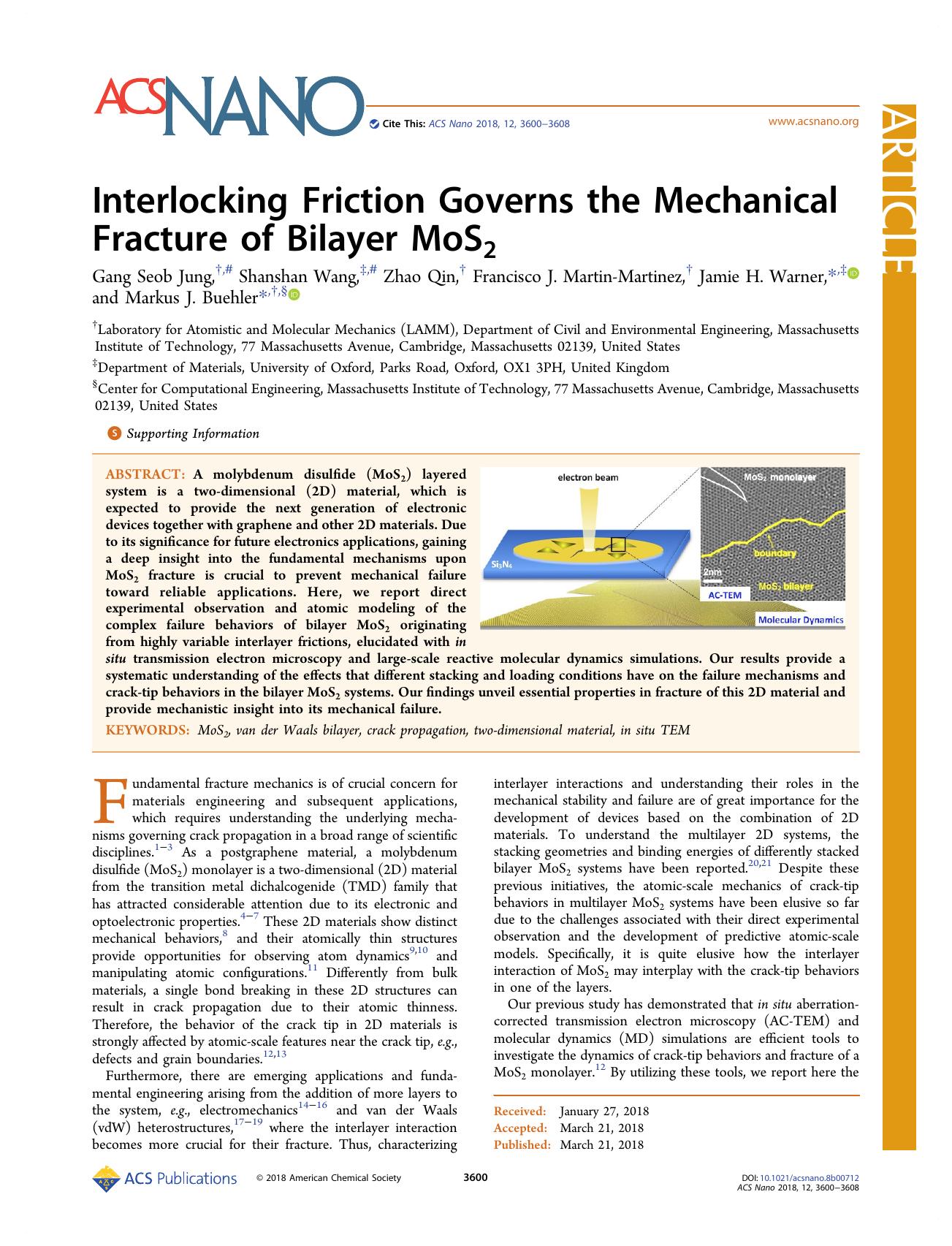 Interlocking Friction Governs the Mechanical Fracture of Bilayer MoS2 by unknow