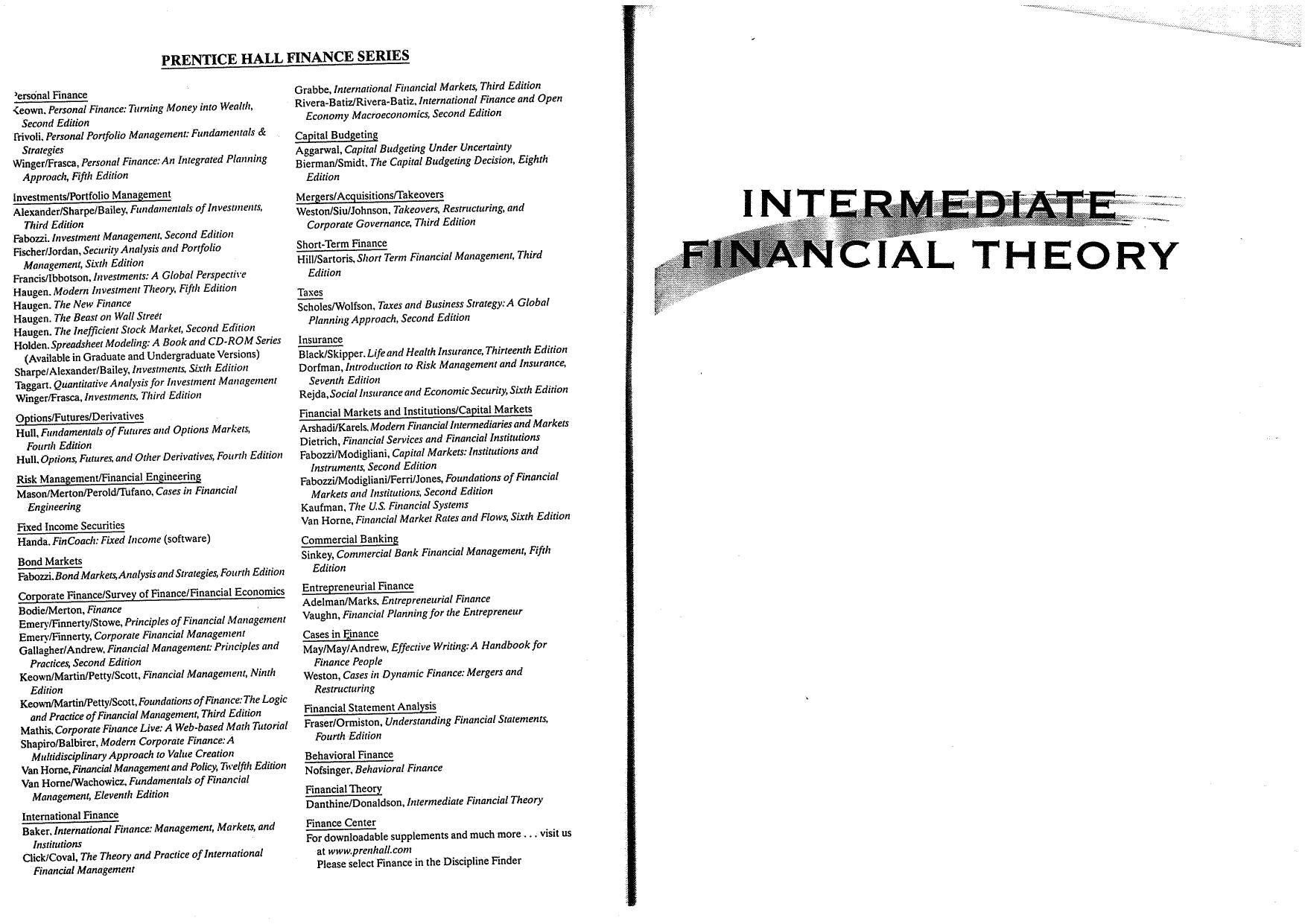 Intermediate Financial Theory, Danthine & Donaldson by Unknown
