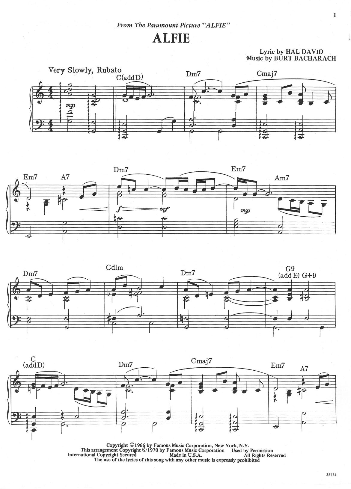 Intermediate Piano Solos of Bacharach and David by Burt Bacharach