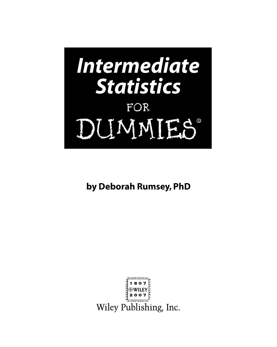Intermediate Statistics for DUMmIES by Unknown