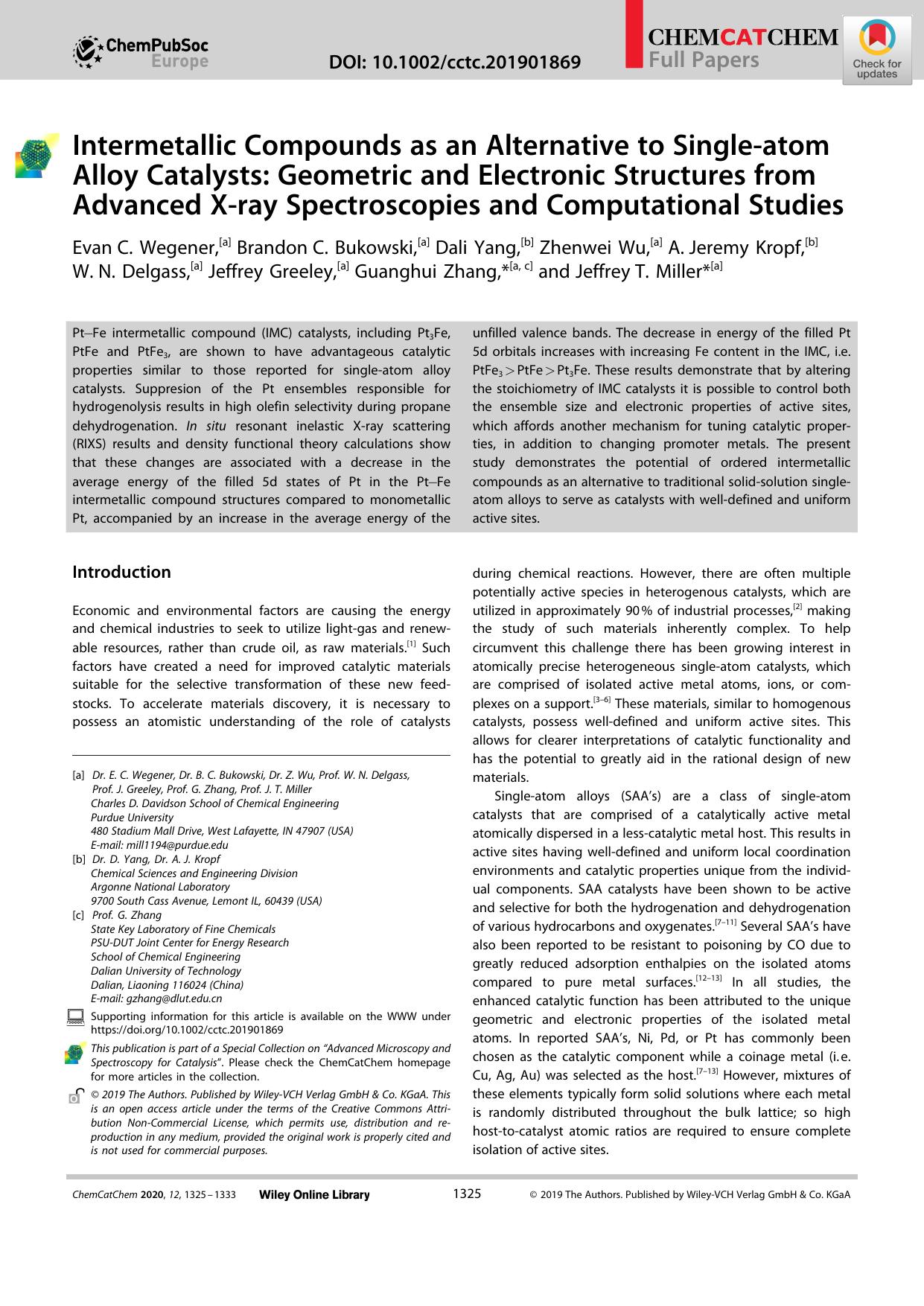 Intermetallic Compounds as an Alternative to Singleâatom Alloy Catalysts: Geometric and Electronic Structures from Advanced Xâray Spectroscopies and Computational Studies by Unknown