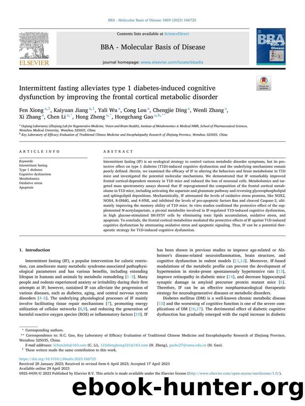 Intermittent fasting alleviates type 1 diabetes-induced cognitive dysfunction by improving the frontal cortical metabolic disorder by unknow